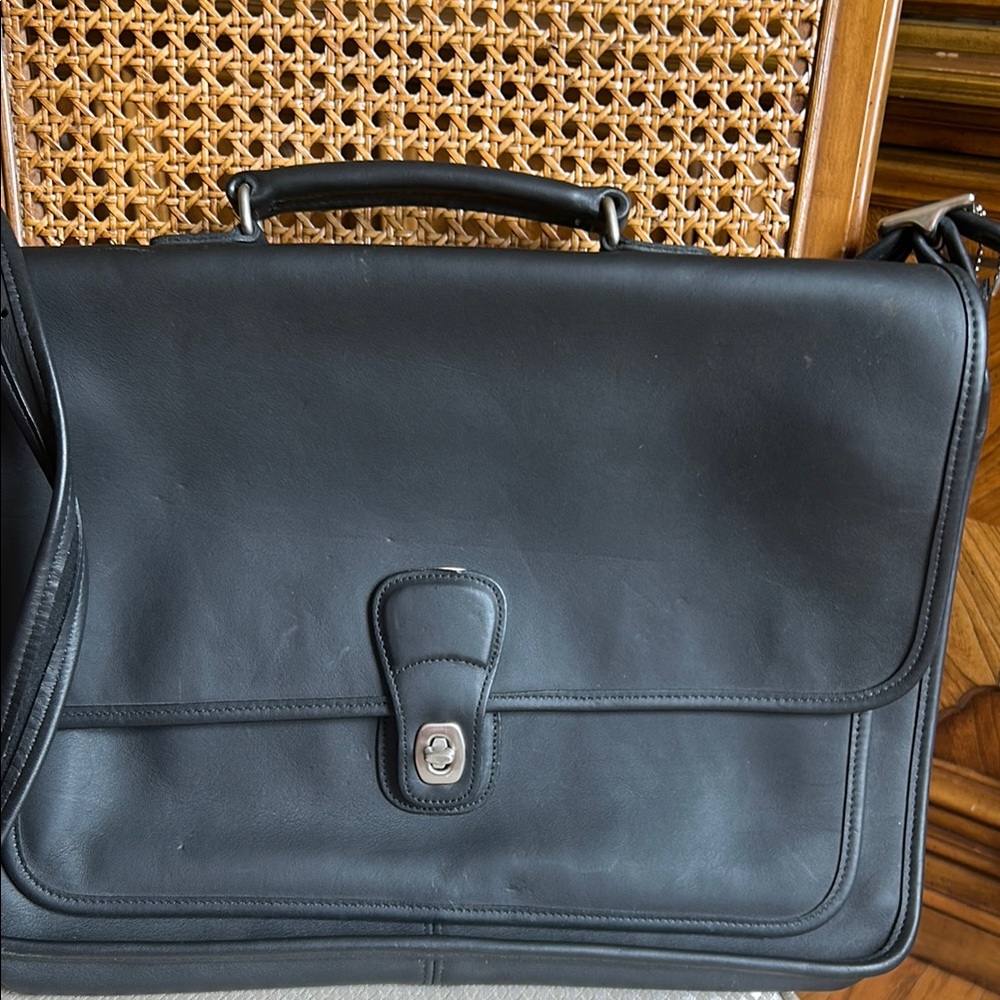 Coach Black Leather Briefcase with Turnlock Closure